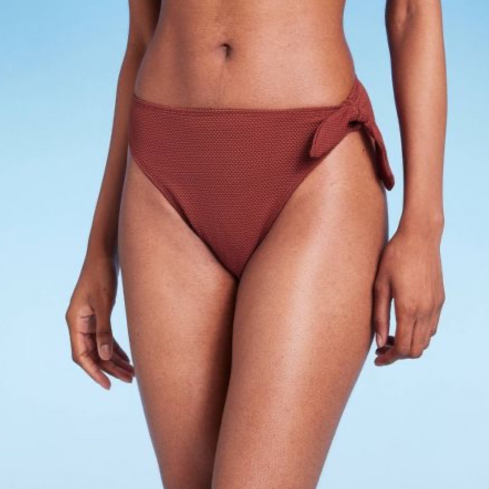 Pique Textured High Leg Cheeky High Waist Bikini Bottom